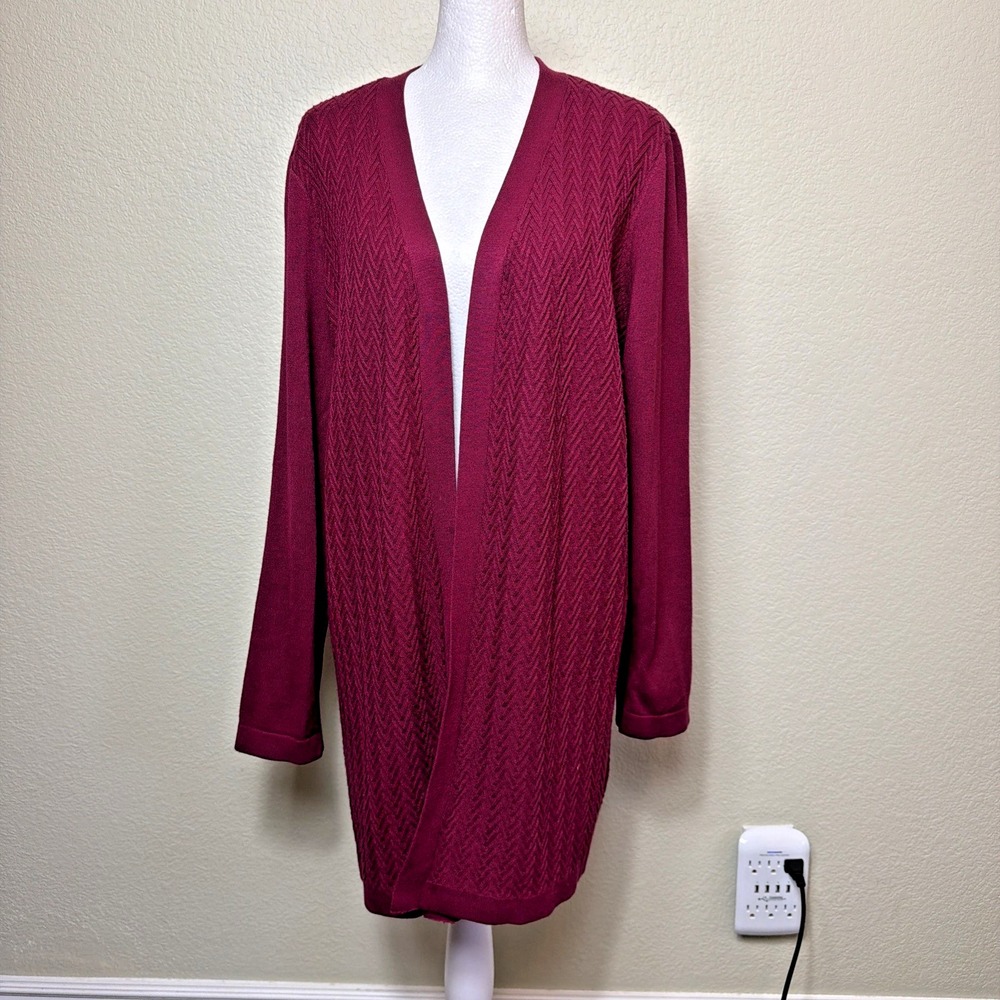 Karen Scott Sweater Medium Womens Burgundy Malbec Duster Lightweight Fall Knit